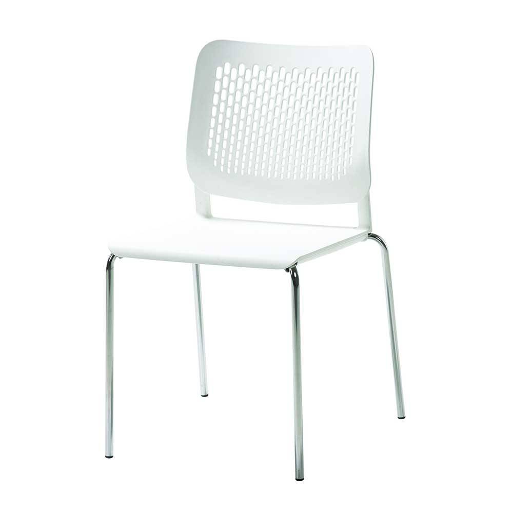 Stapelbarer Stuhl in Weiß mit Gestell Chrom - Carlotte