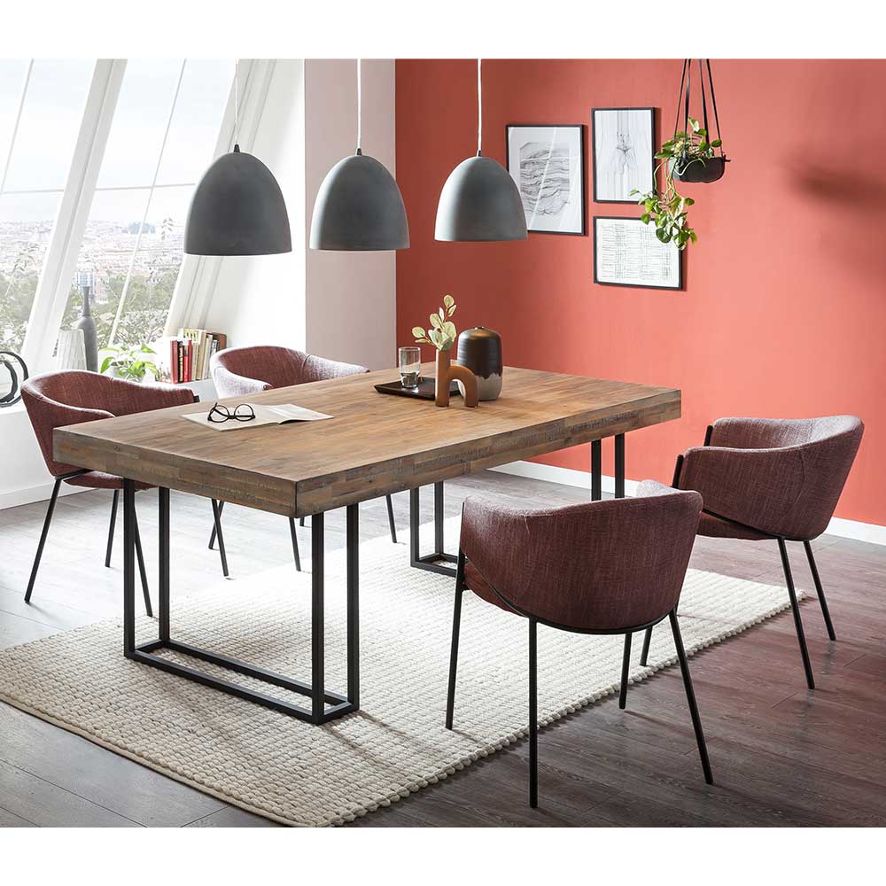 Tisch & Strukturstoff Stühle in Rotbraun - Vappo (fünfteilig)