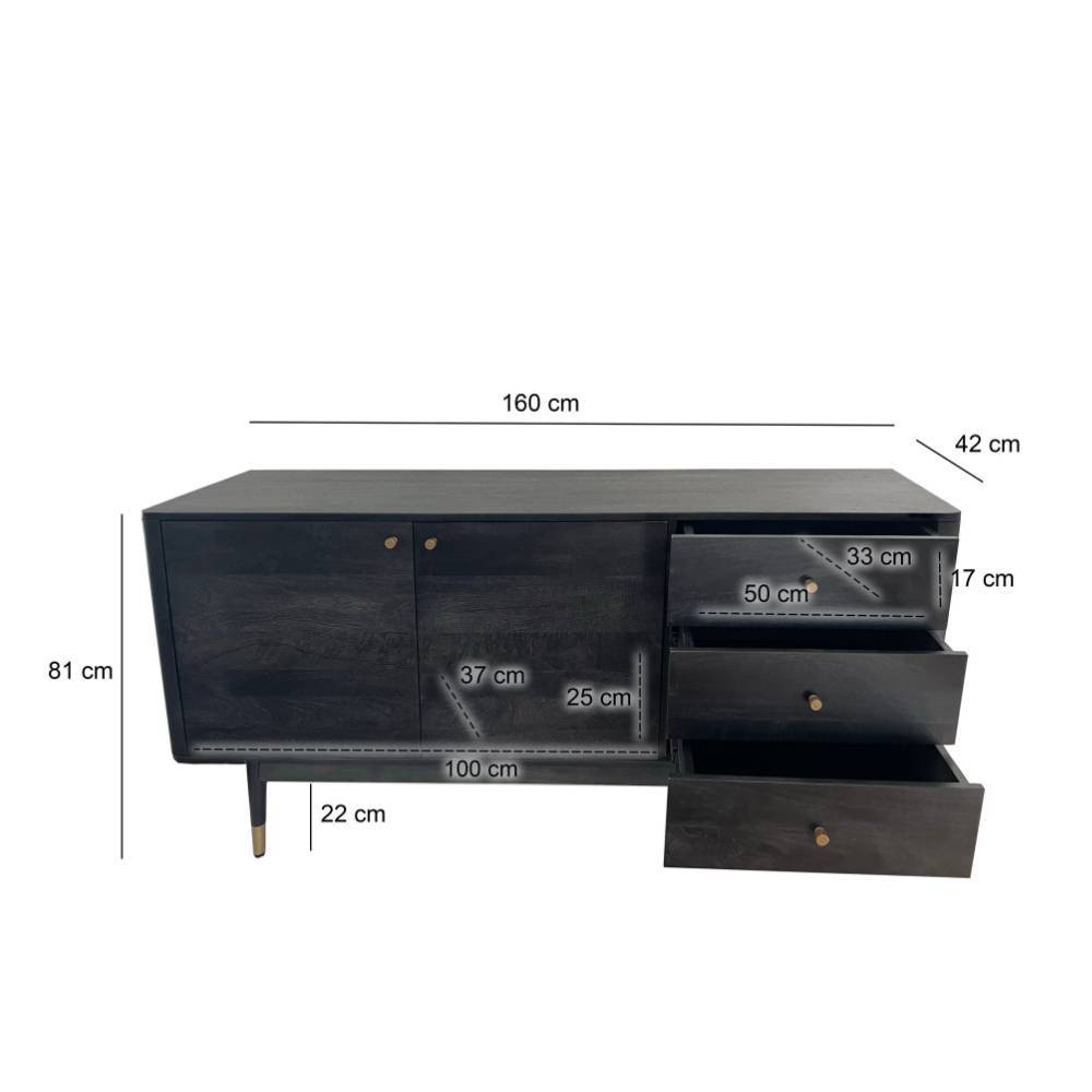 Massivholz-Sideboard in Schwarz mit Gold - Top