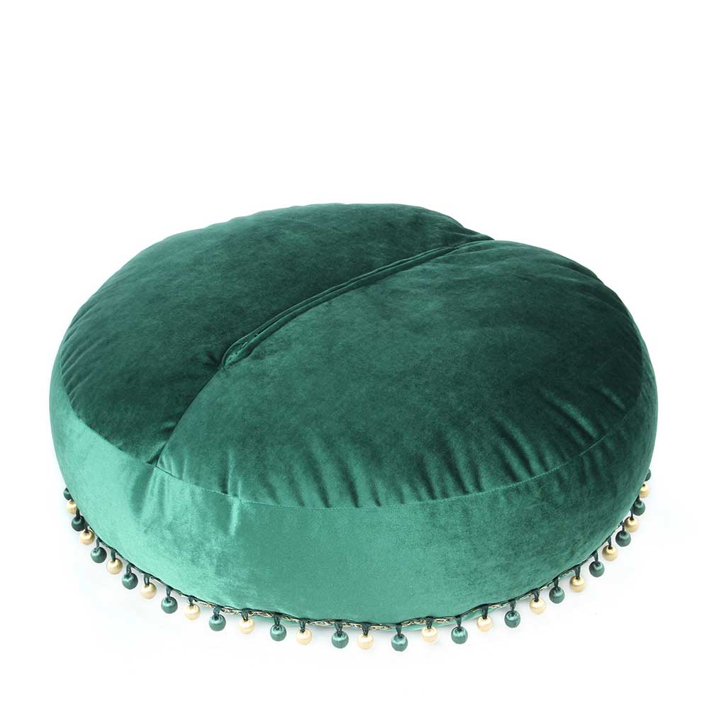 Ethno Stil Pouf Bodenkissen in Grün Samt - Parana