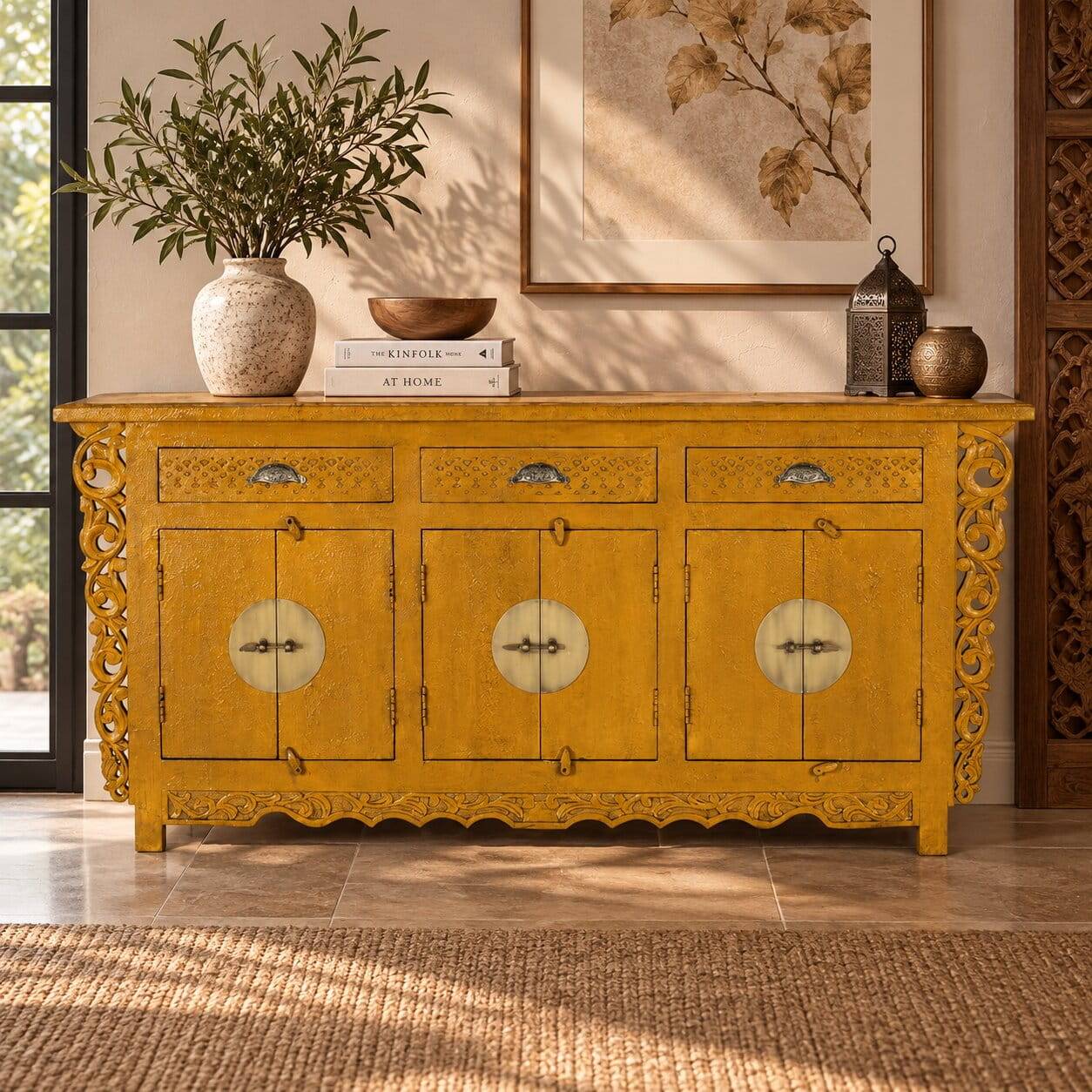Asia Style Sideboard in Ocker Gelb - Nelu