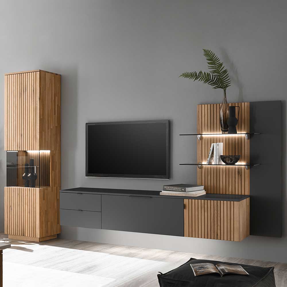 Designer Wohnwand Möbel mit LED   Cruzca dreiteilig