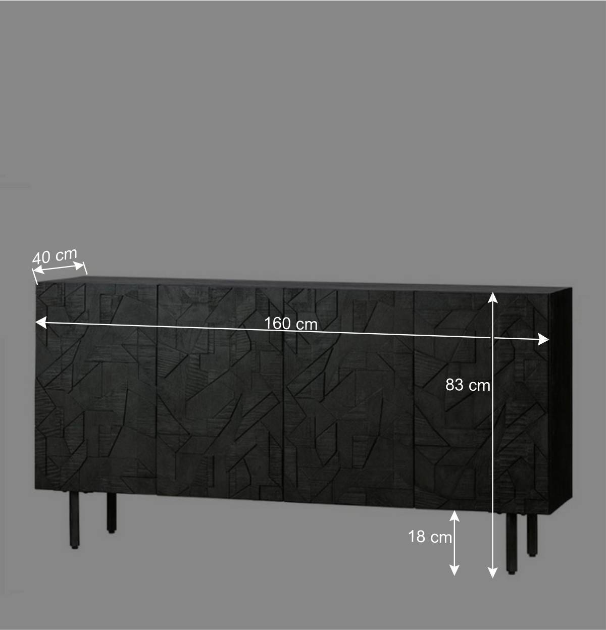 Schwarzes Sideboard mit Schnitzereien Front - Eiken