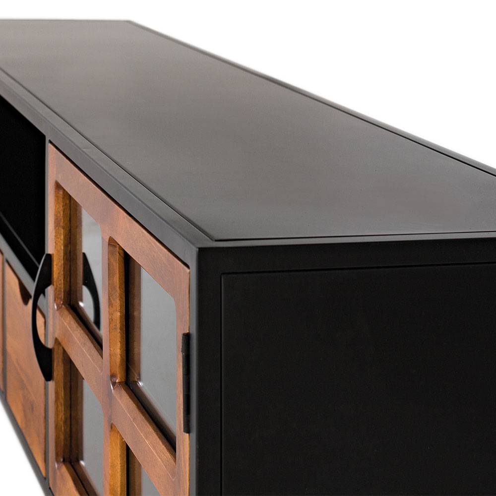 Industrial TV Kommode mit Glastüren - Hayato