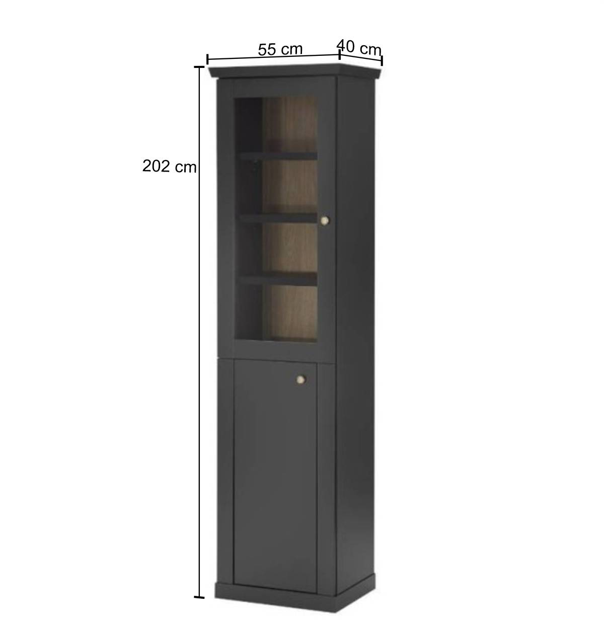 Modern Country Standvitrine in Mattschwarz - Lulumo