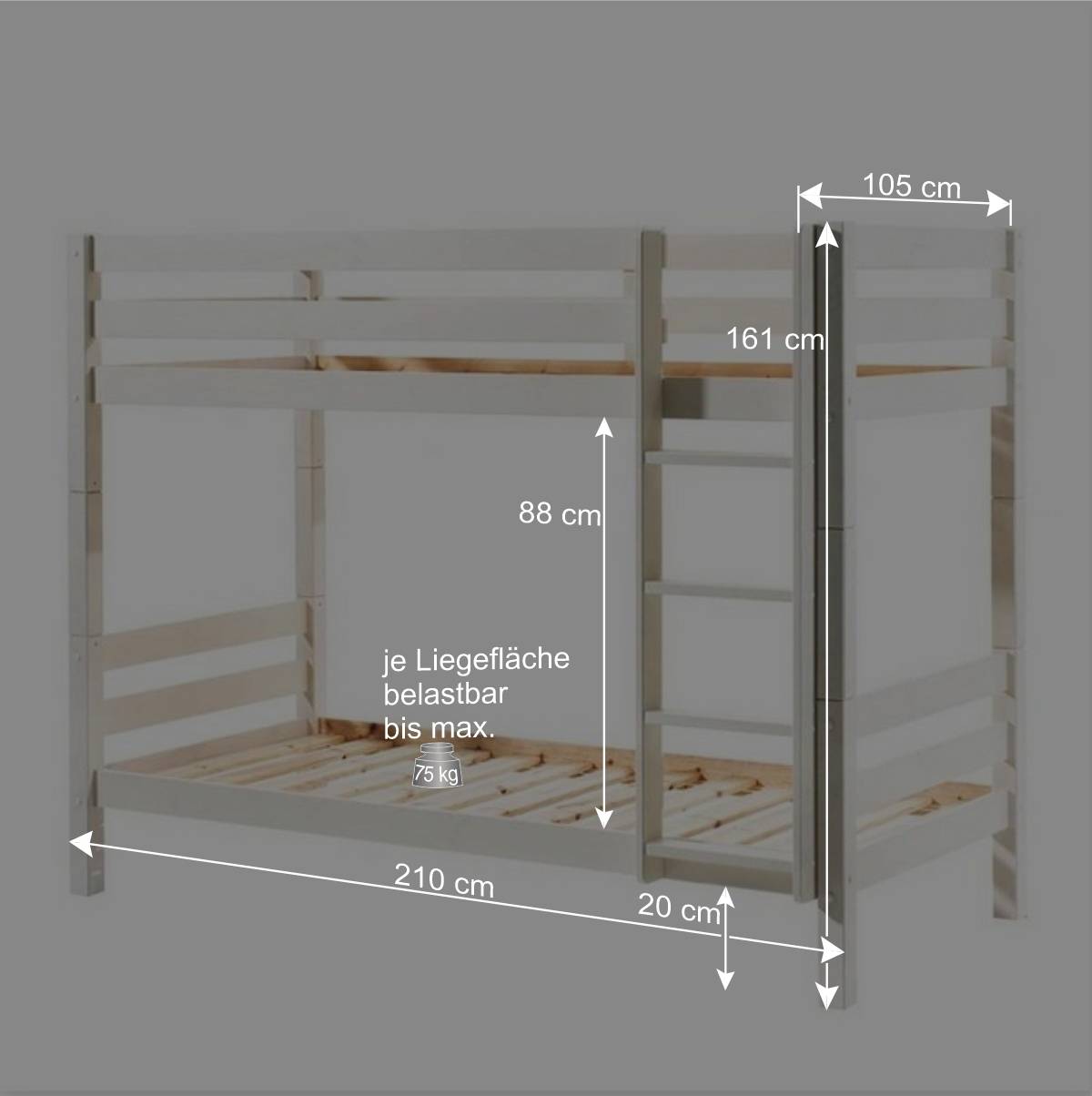 Etagebett Stockbett in Weiß lackiert - Vatros