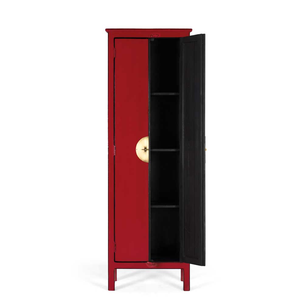 60x180x35 Massivholz Schrank in Rot lackiert - Iscian