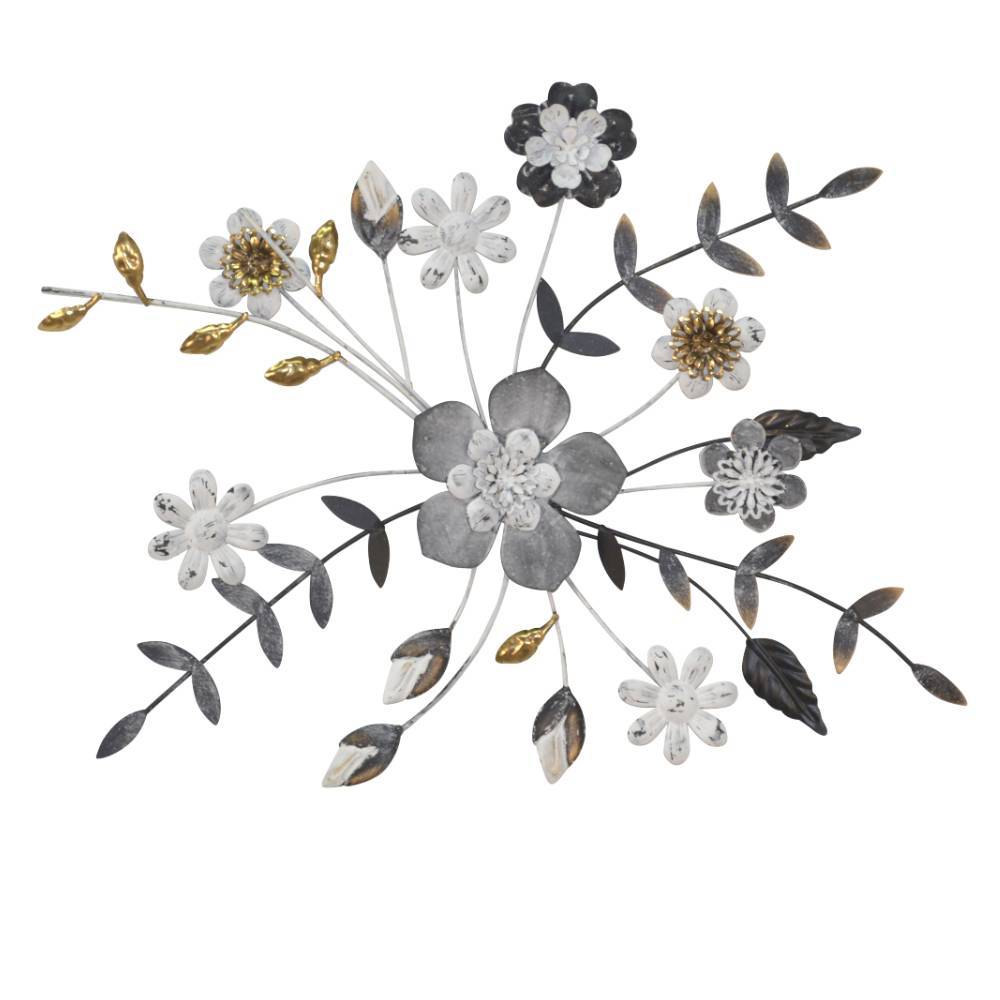 Dekoratives Metall Wandbild mit floralen Blüten und Blättern für Wohnzimmer - Consol