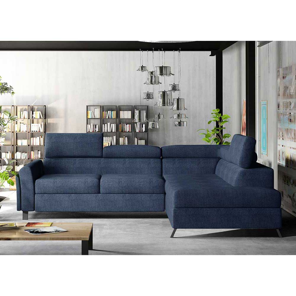 Stoff Dreisitzer Ecksofa in Blaugrau - Crosbys