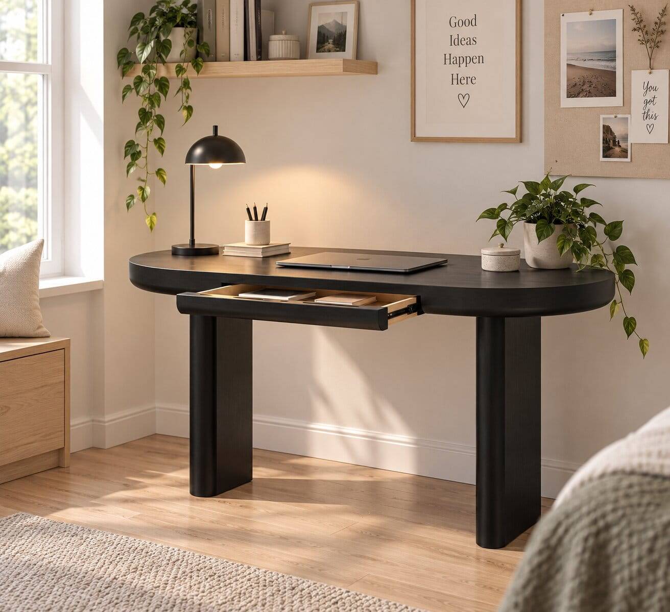 Ovaler Design Schreibtisch in Schwarz Holzoptik - Belinda
