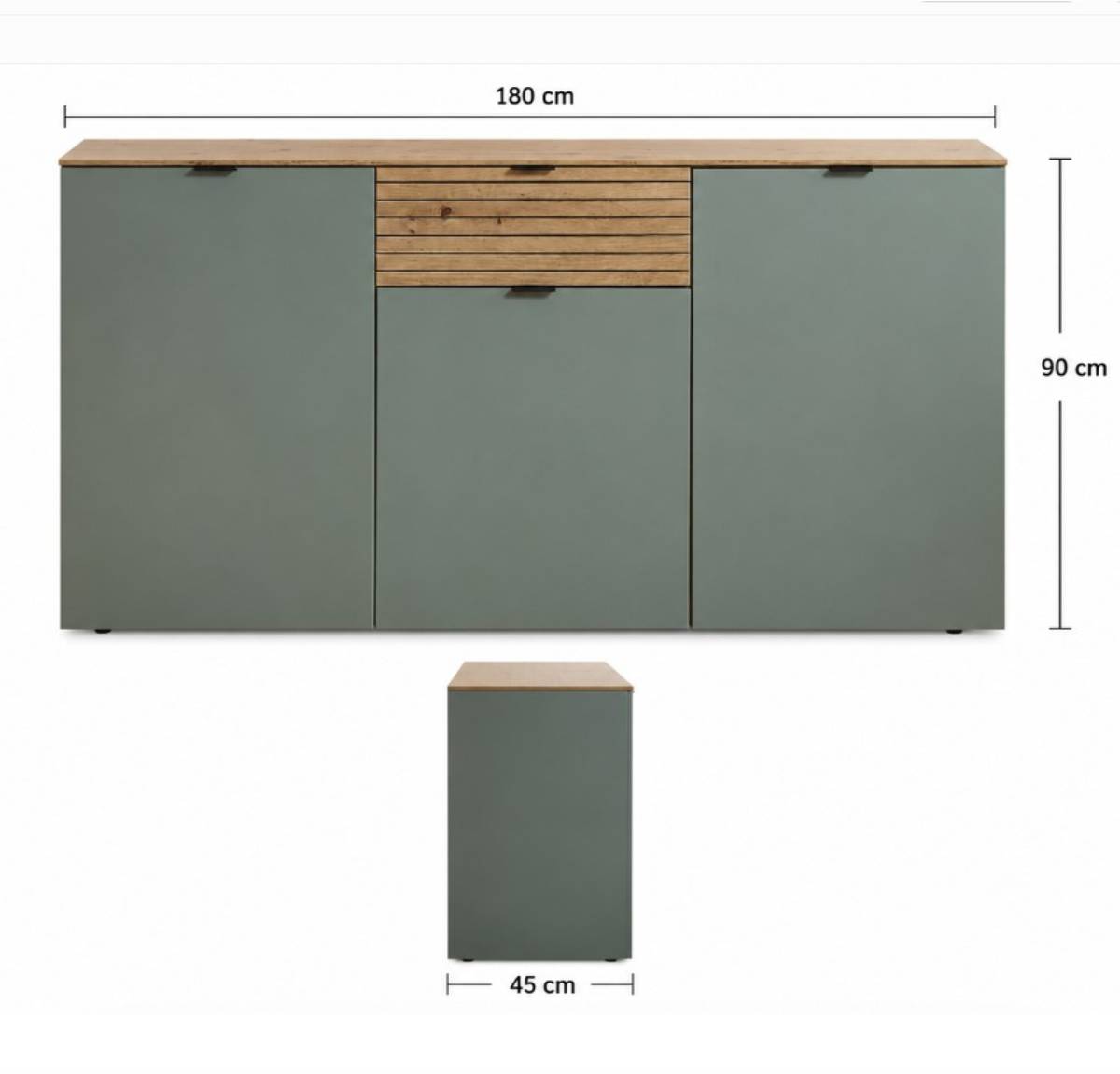 Sideboard in Graugrün und Wildeiche Natur - Halimi