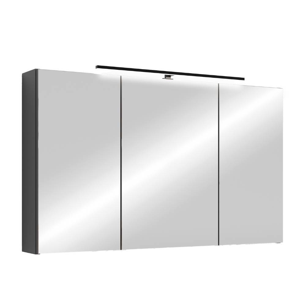 Dreitüriger 120cm Spiegelschrank Anthrazit mit Spiegelfronten und integrierter LED Beleuchtung – Asta