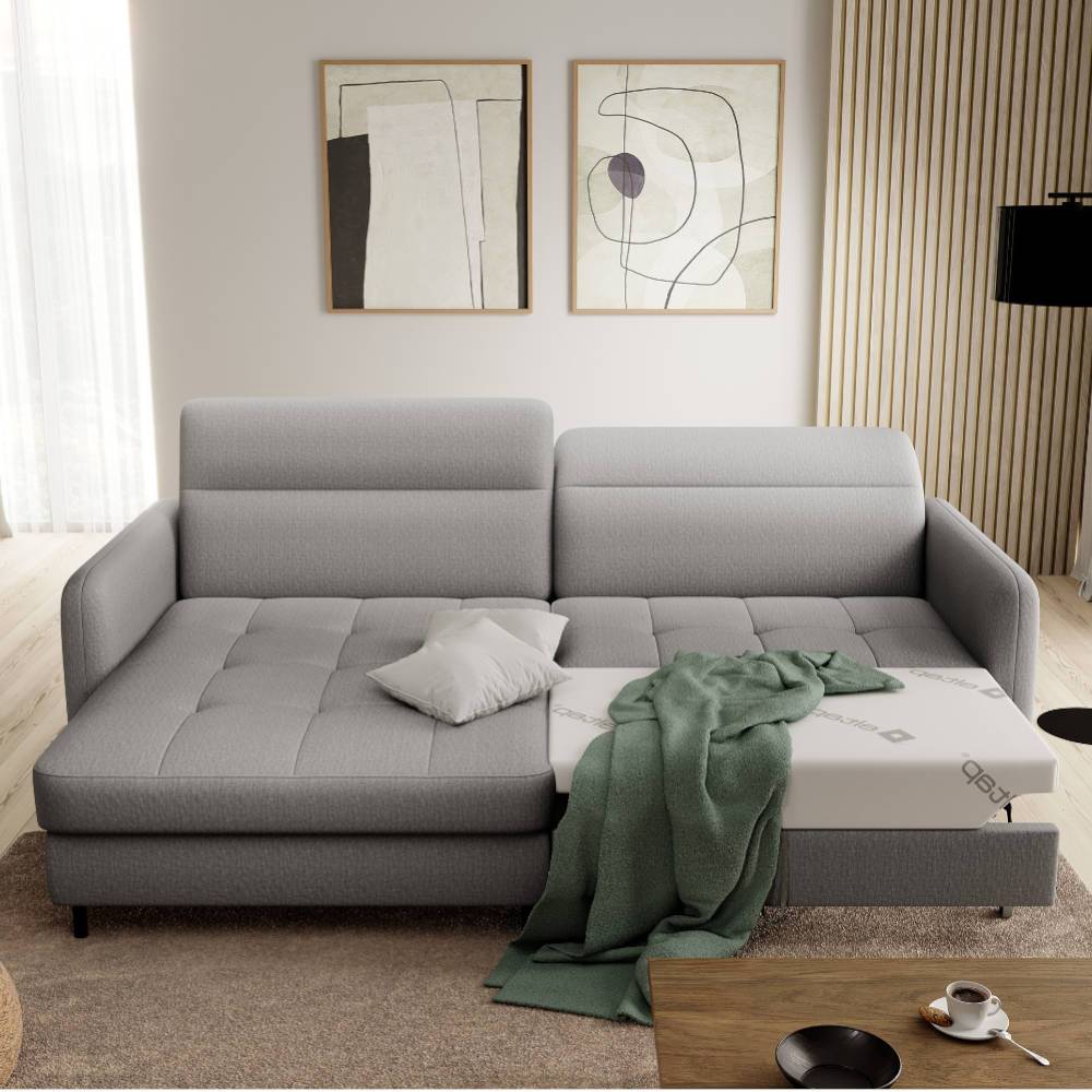 Stoff-Ecksofa in Hellgrau mit Bettfunktion - Alister
