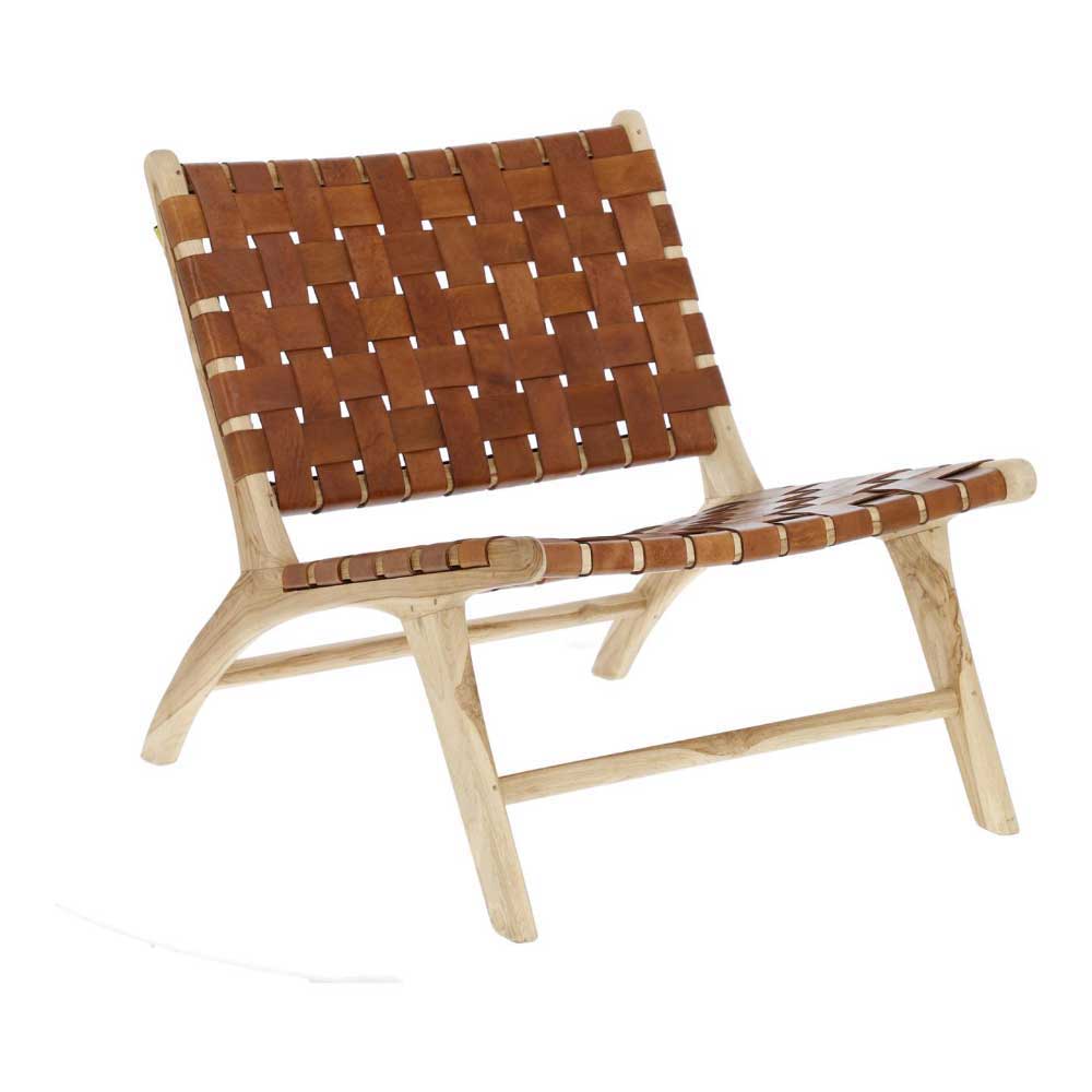 Lounge Geflecht Sessel aus Leder in Braun - Charlots