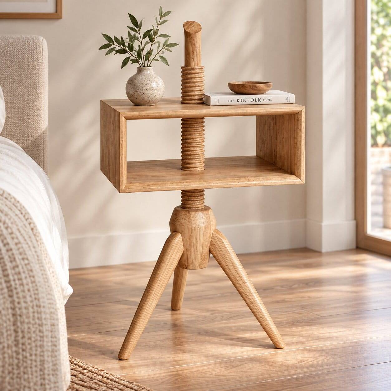 Design Holz Beistelltisch drehbar aus Eiche - höhenverstellbar