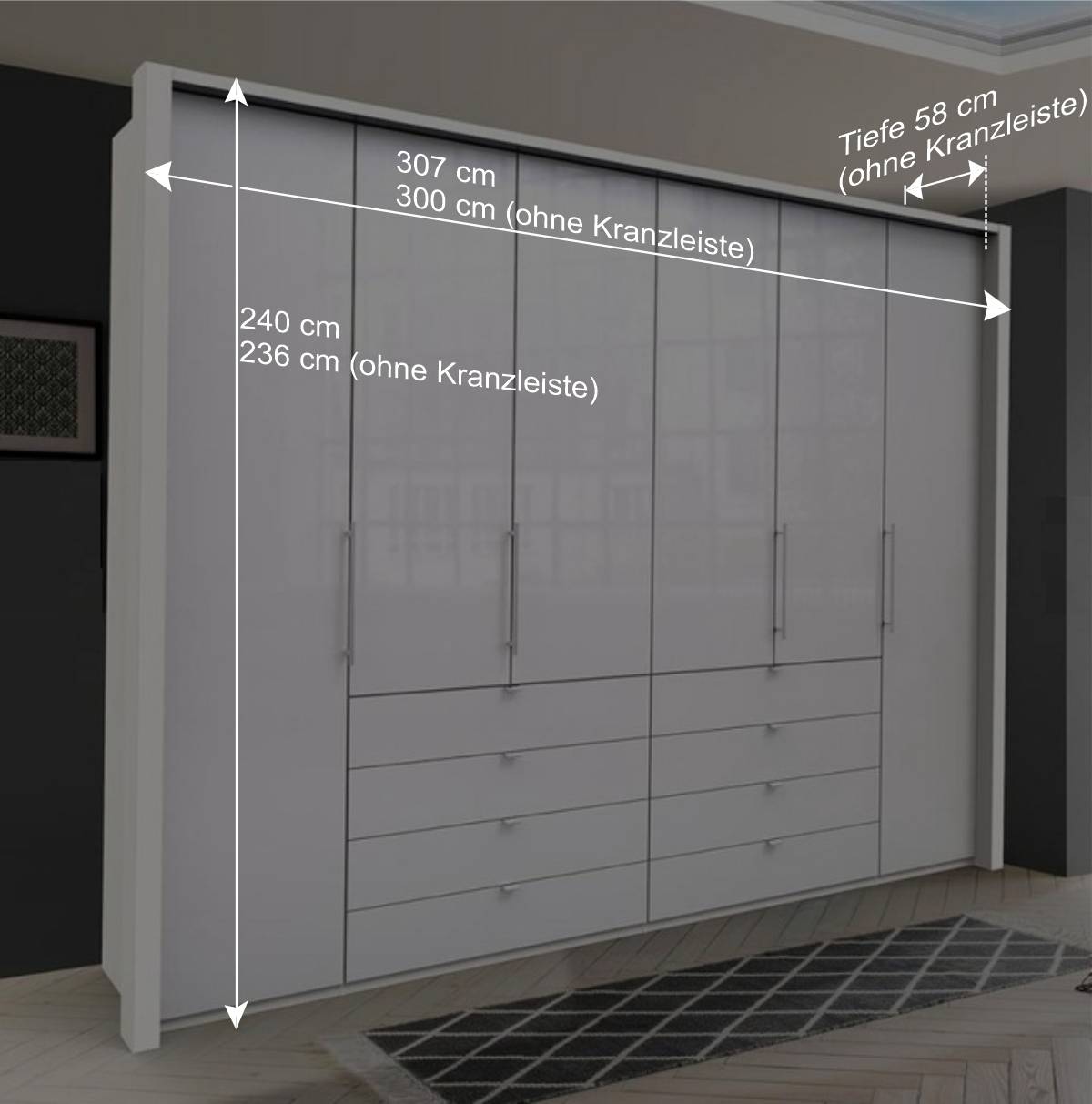 Kombi Schlafzimmer Kleiderschrank mit acht Schubladen - Dolienca