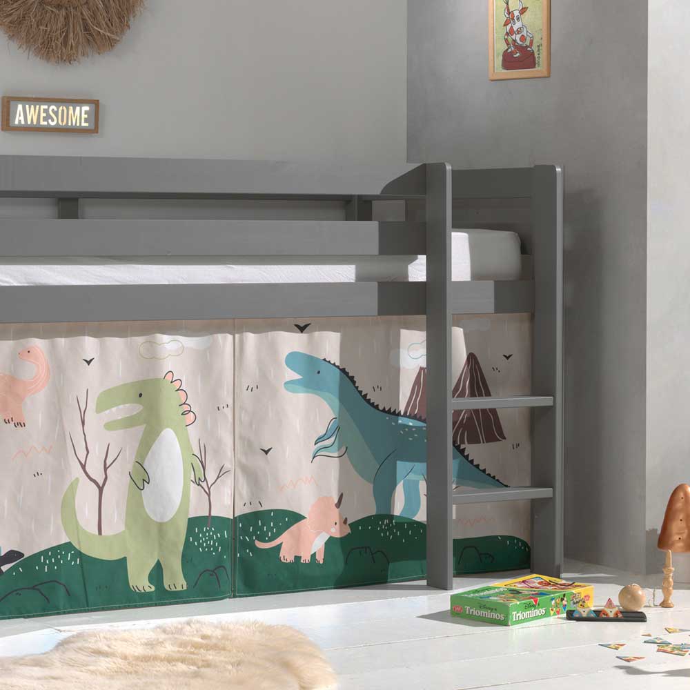 Graues Kinderzimmer Hochbett Dinosaurier - Julmatra