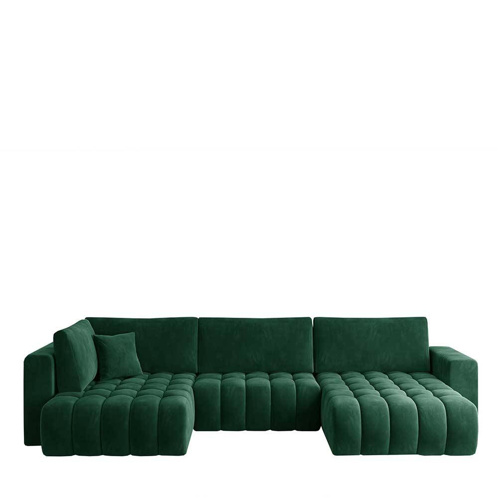 Wohnzimmer Bettcouch in Dunkelgrün - U-Form - Domago