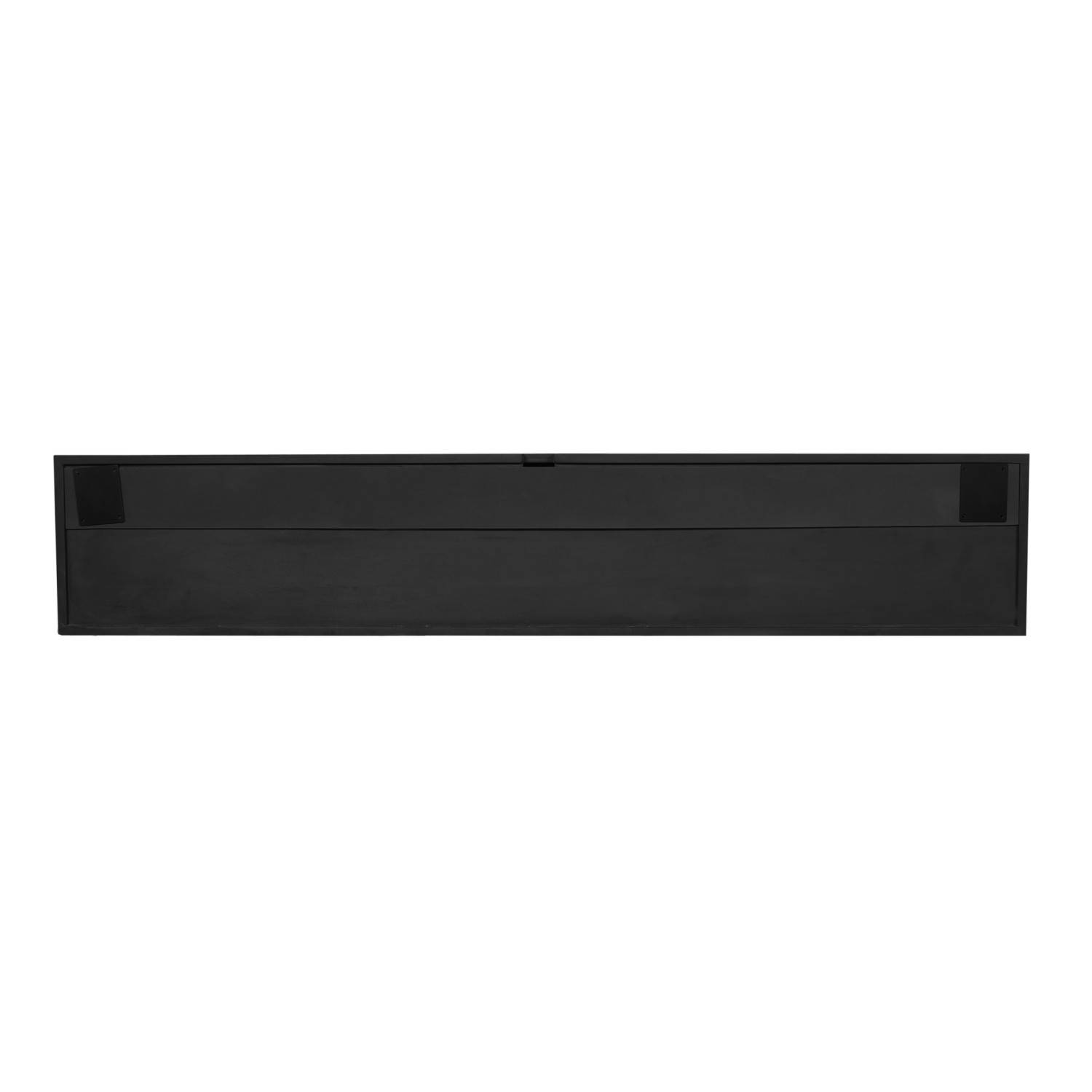 Ansicht von oben auf das geschlossene schwarze TV-Lowboard, minimalistisches Design – Jusitc