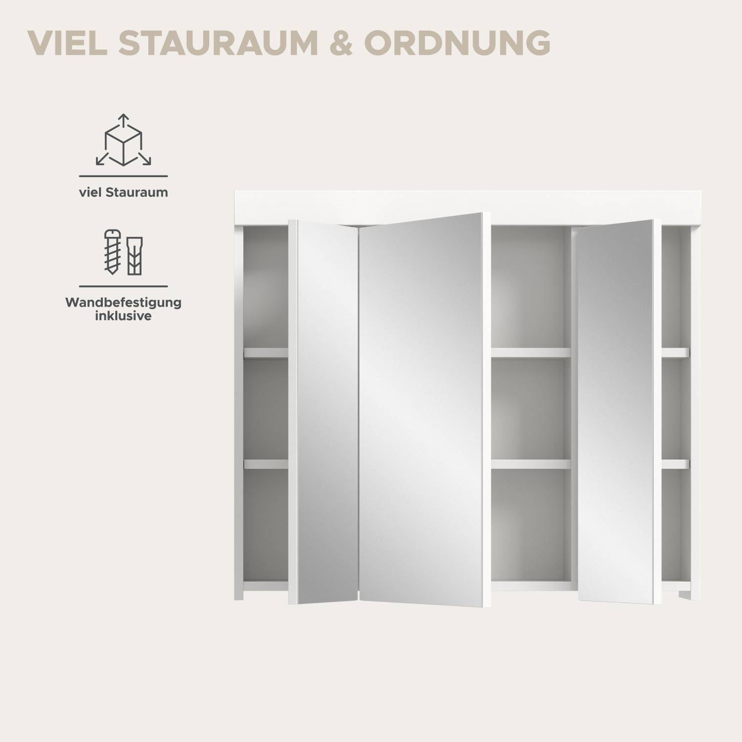 Geräumiger Spiegelschrank mit viel Stauraum und praktischer Wandbefestigung – Bruna