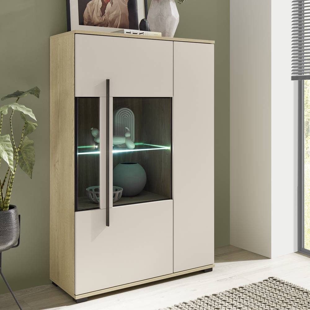 Highboard-Vitrine in Beigegrau - Raisa