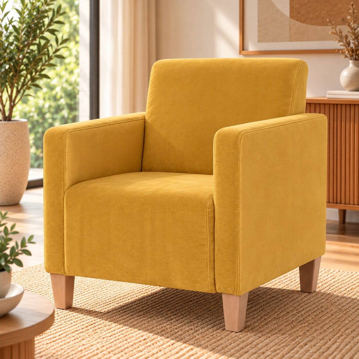 Wohnzimmer Sessel in Gelb und Buche - Salm