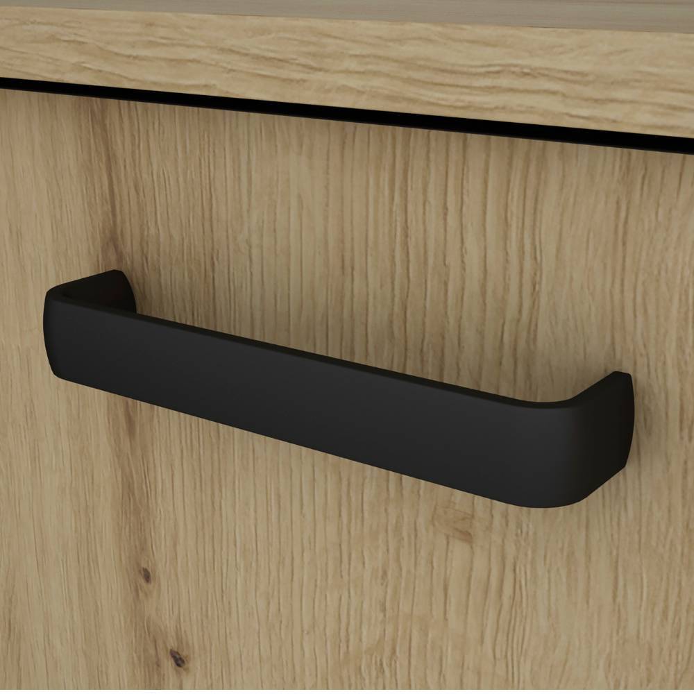 Schwarzer moderner Griff am Schubkasten des Highboards in Wildeiche Optik – Monte