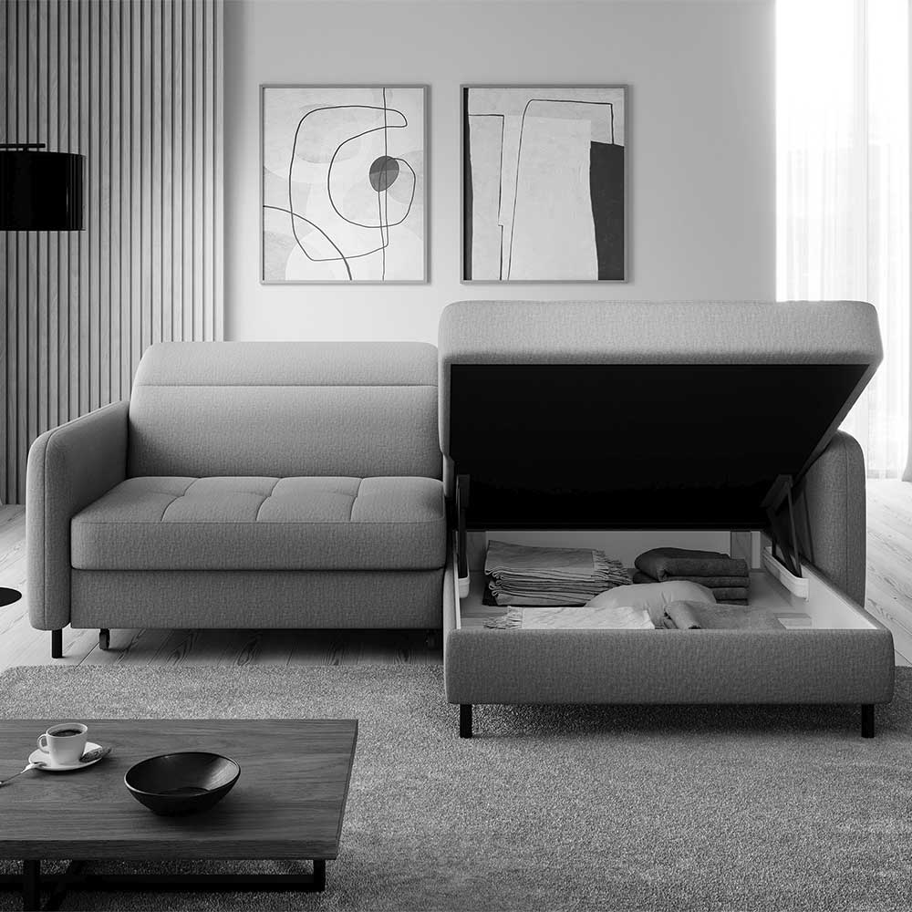 L-Design Schlafsofa in Dunkelblau Samt - Kingston