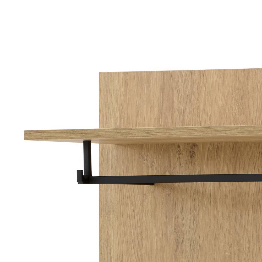 Garderobenpaneel mit Ablage in Eiche Stone Holzoptik und schwarzer Kleiderstange Jaskin