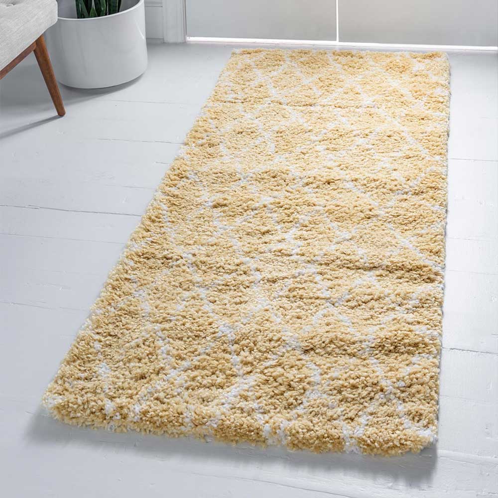 Hochflor Teppich Läufer in Gelb und Creme - Luzifania