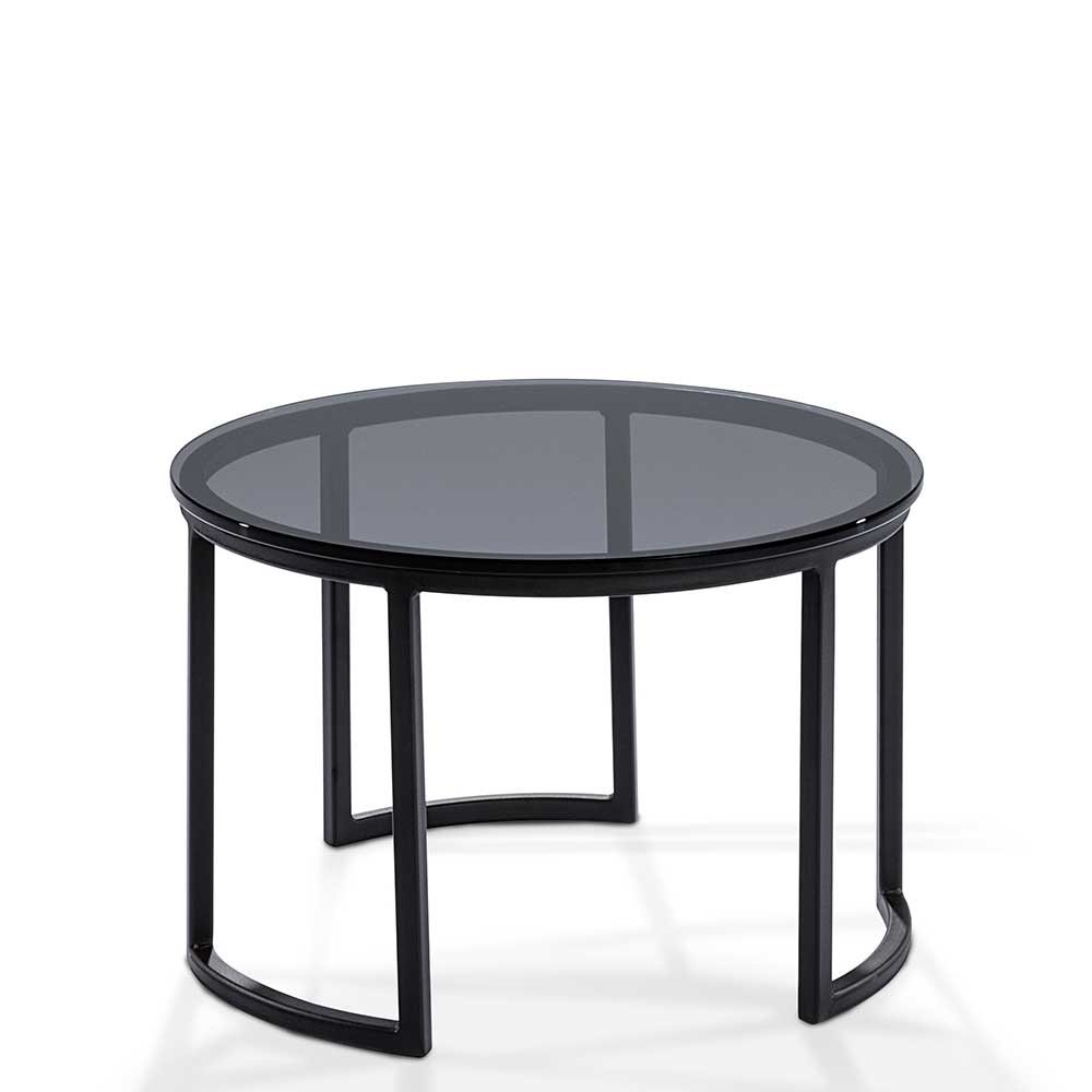 80cm runder Designtisch mit Rauchglas Platte - Bertrin