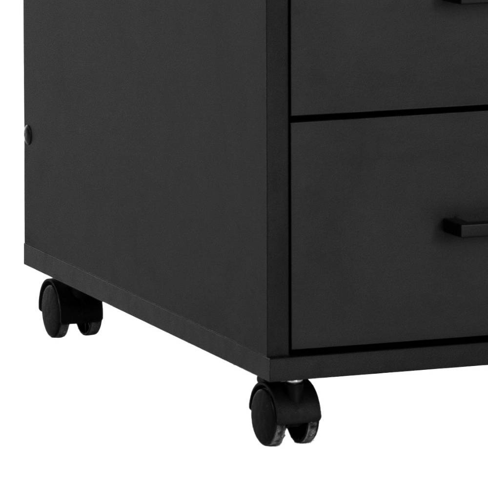 Detailansicht der stabilen schwarzen Rollen am mobilen Office Rollcontainer – Atan