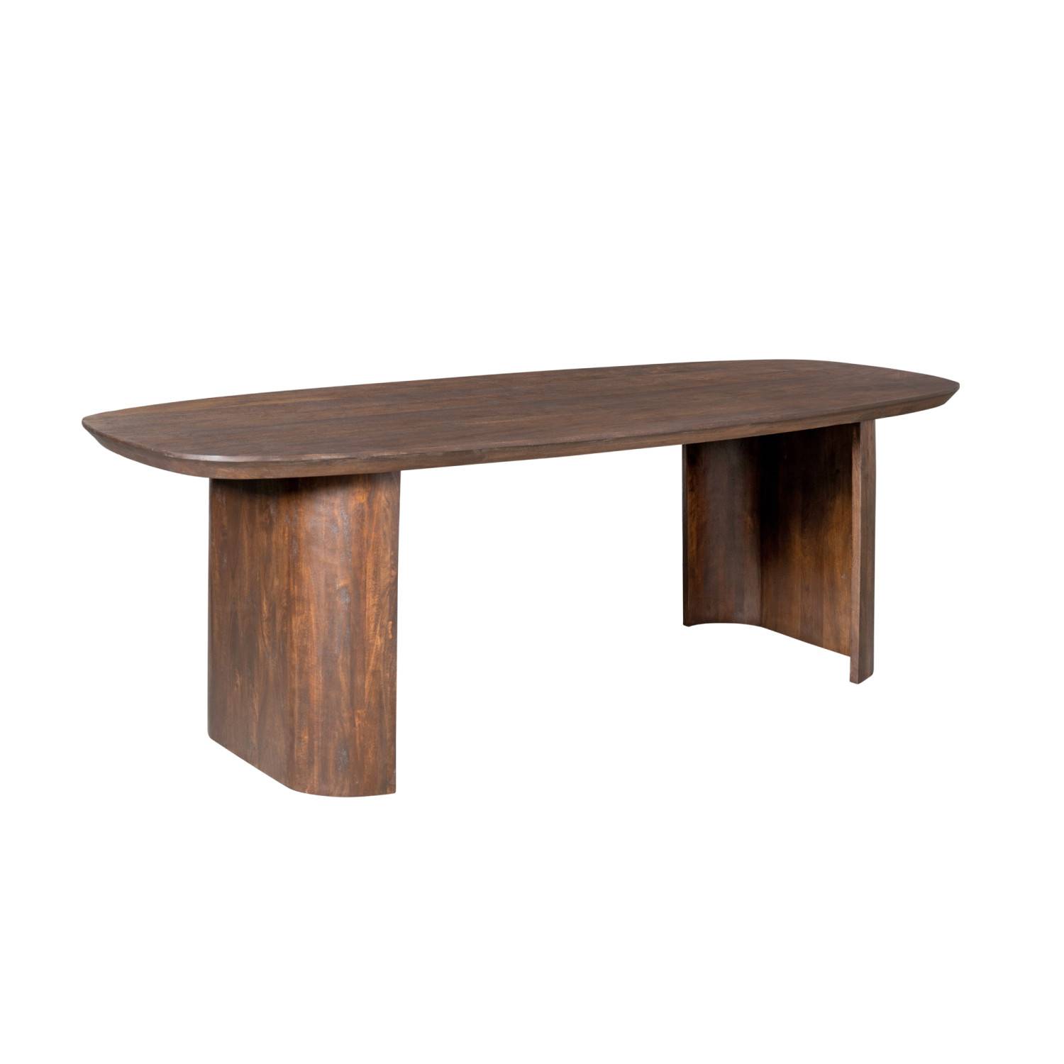 Dunkelbrauner Designertisch mit elegant geschwungenen Sockeln aus Holz seitlich – Addagio