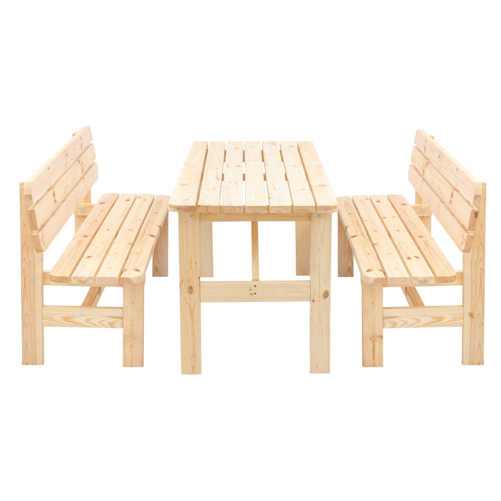 Holz Tisch & 2 Bänke aus Kiefer - Actalando (dreiteilig)