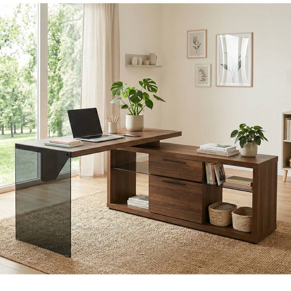 Homeoffice-Schreibtisch mit Seitenregal - Vallonda