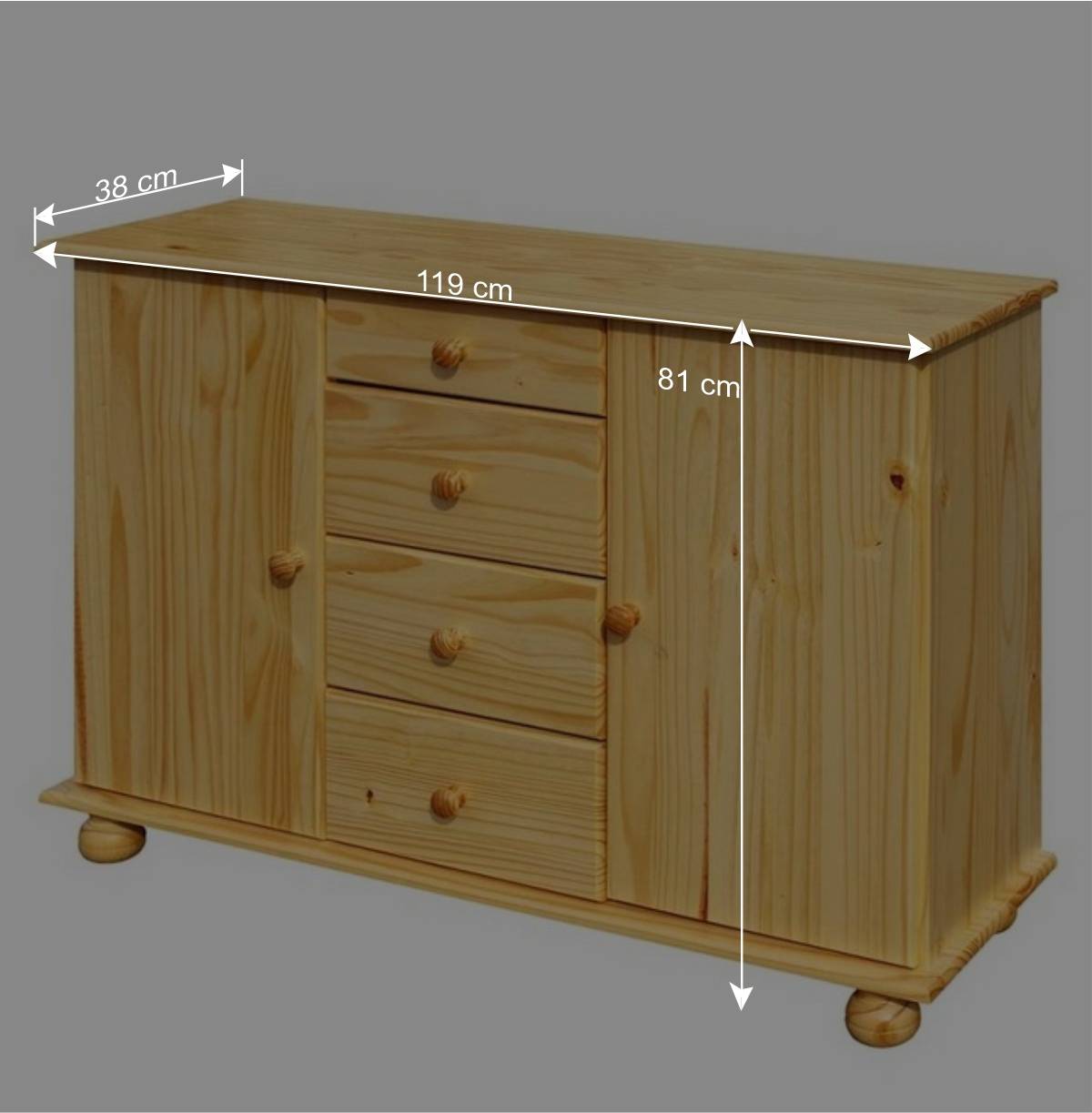 119x81x38 Landhaus Kombi Kommode mit Kugelfüßen - Kascanu