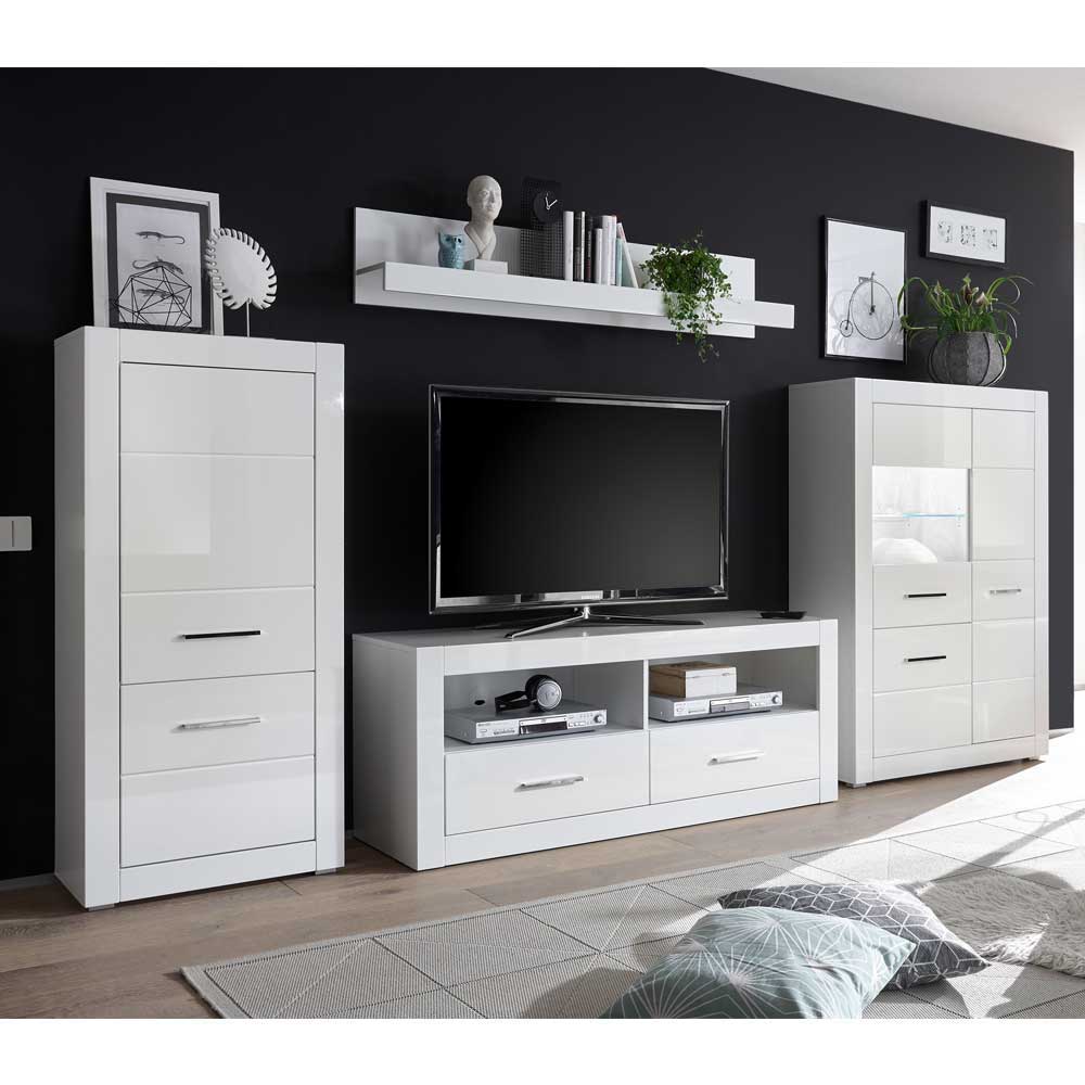 Moderne Wohnkombination in Hochglanz Weiß Yulis 315cm breit (vierteilig)