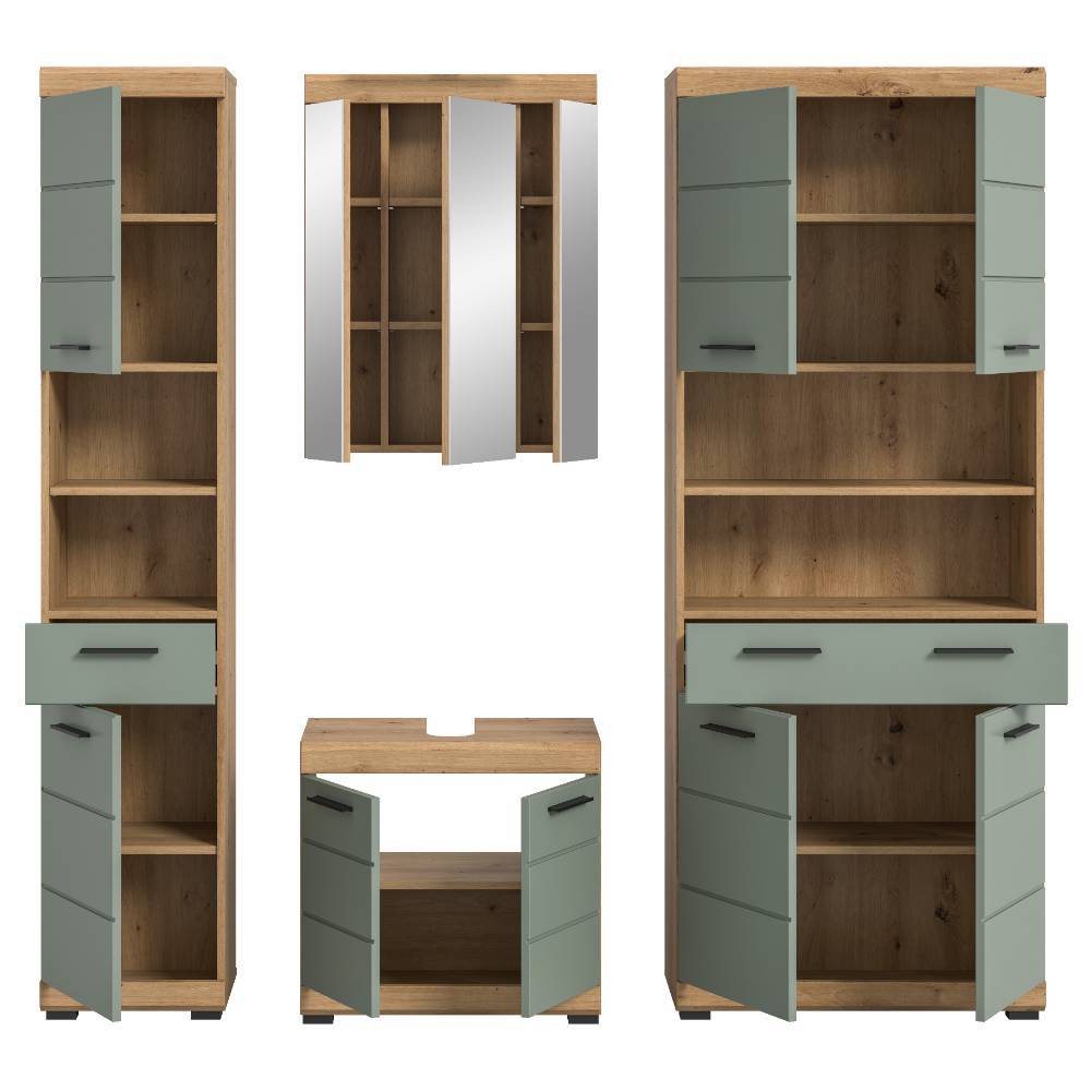 Badezimmer-Komplett-Set in Salbei - Tamdato (vierteilig)