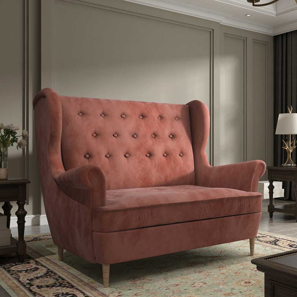 Ohrensofa in Rosenholz Veloursbezug - Kenzy