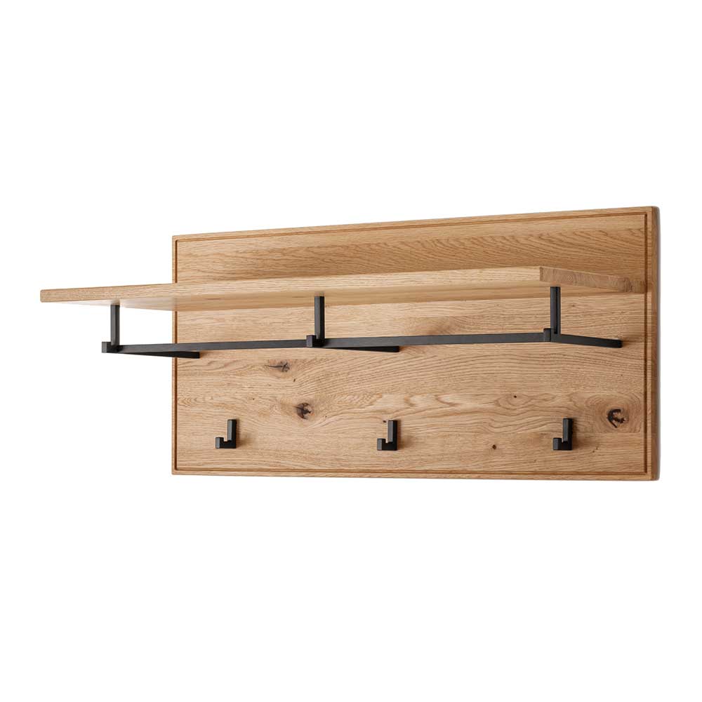 Wandgarderobe aus Asteiche Massivholz und Metall - Zonga