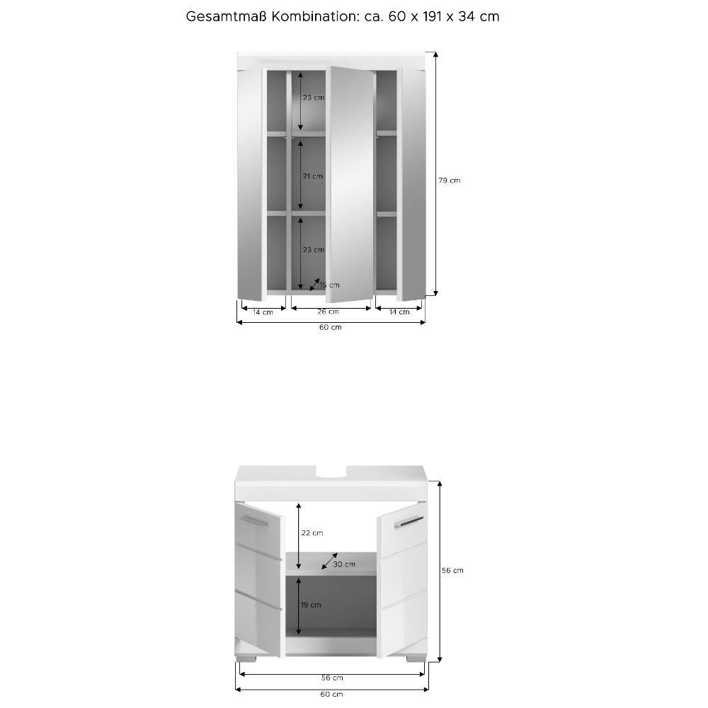 Bad Waschbeckenschrank und Spiegelschrank - Henriette (zweiteilig)