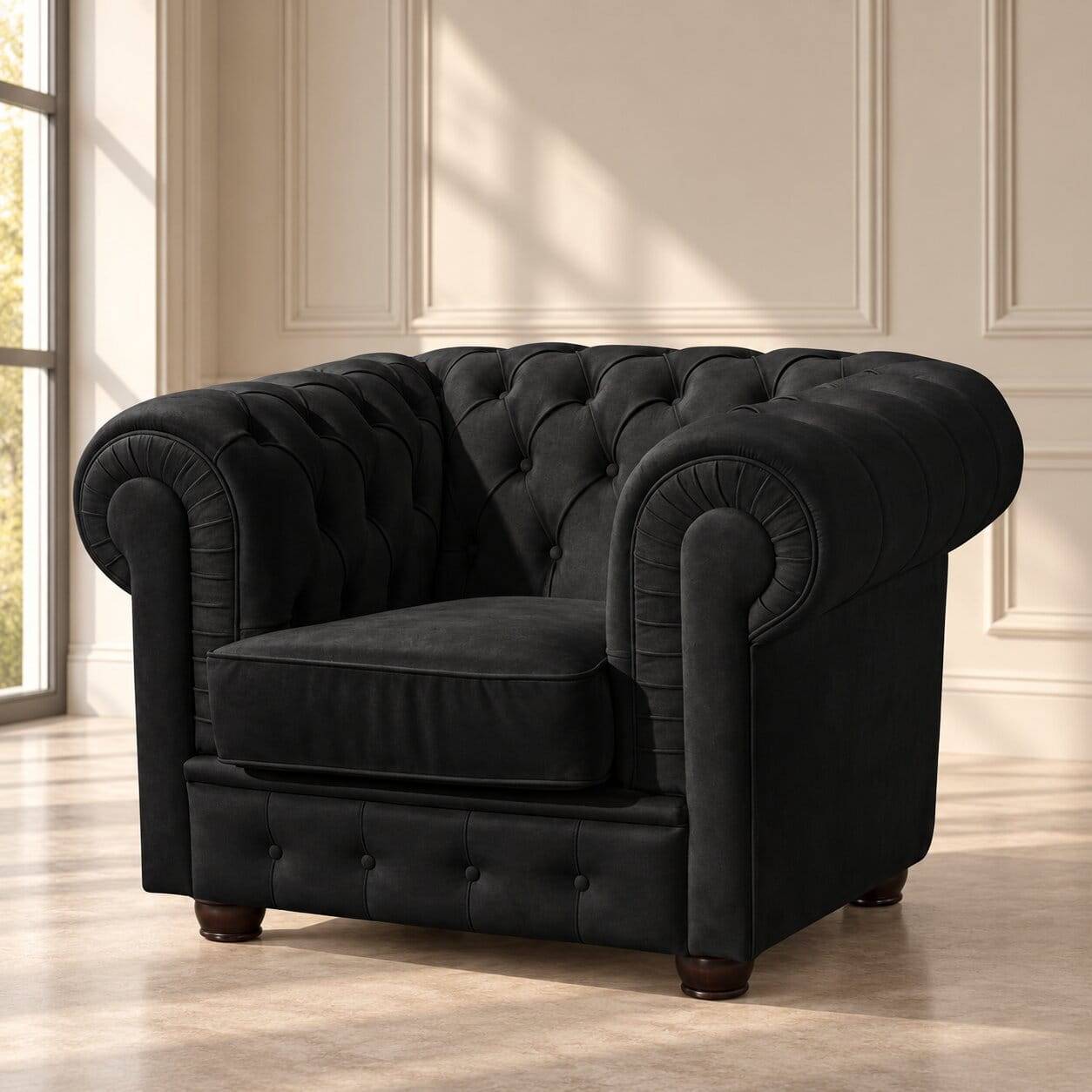 Chesterfield-Sessel in Schwarz Kunstleder - Riscos