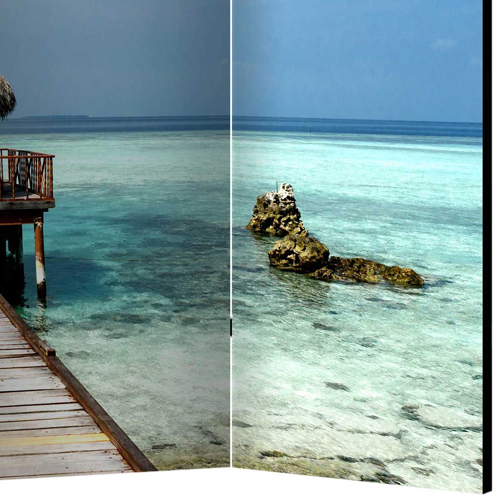 Klappbarer Paravent Steg & Hütte im Meer - Makassa