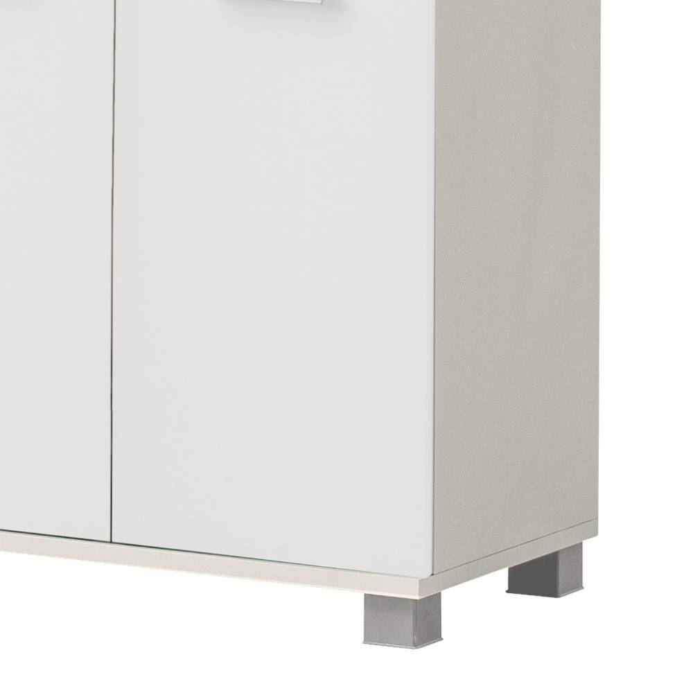 Mattweißer Bad Hochschrank mit grauen Füßen und Sockel – Hectoss