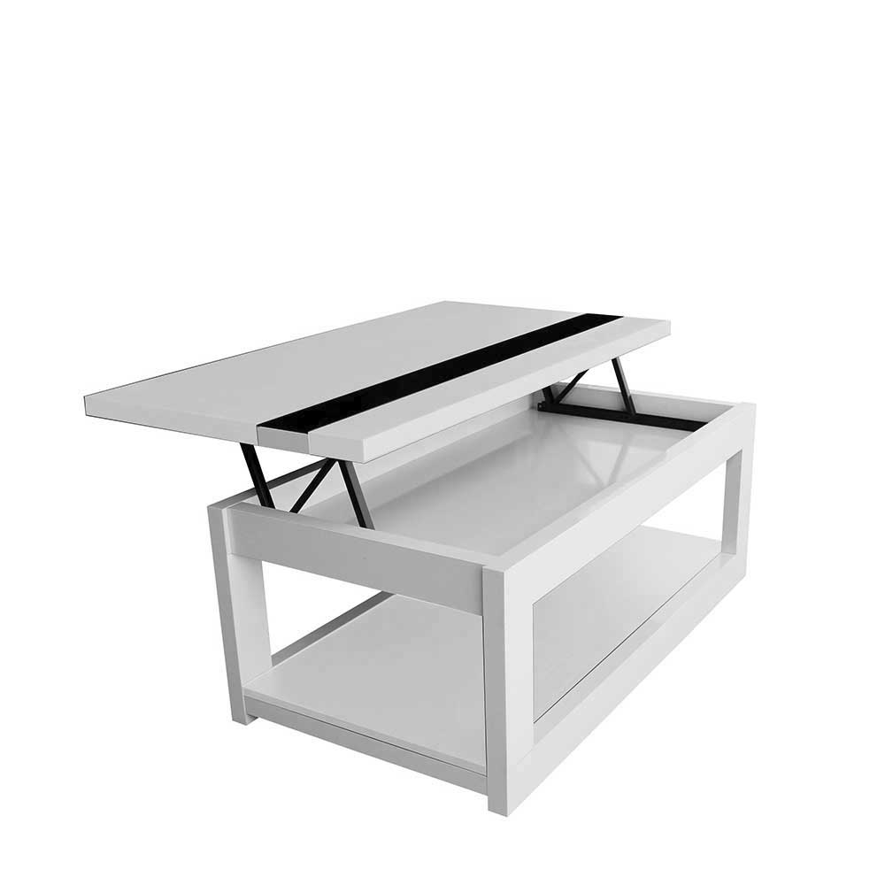 Design Couch Tisch in Schwarzgrau & Weiß mit Staufach & Ablageboden - Tendra