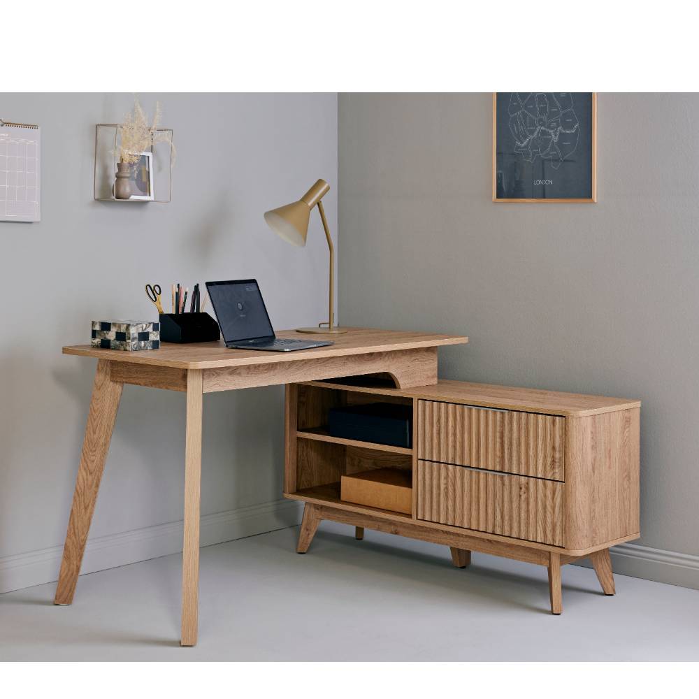 Schreibtisch mit Seitenregal in Eiche Optik - Standing