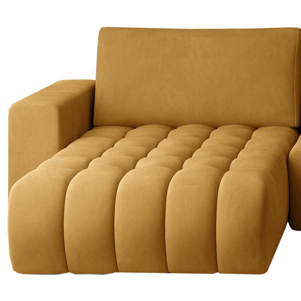 U-Sofa mit Bettfunktion in Senfgelb Velours - Jonela