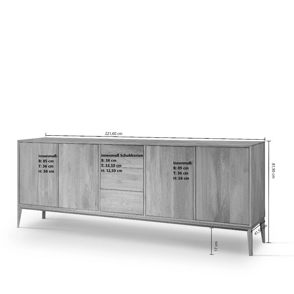 Eichenholz Sideboard 222 cm breit - Lamia