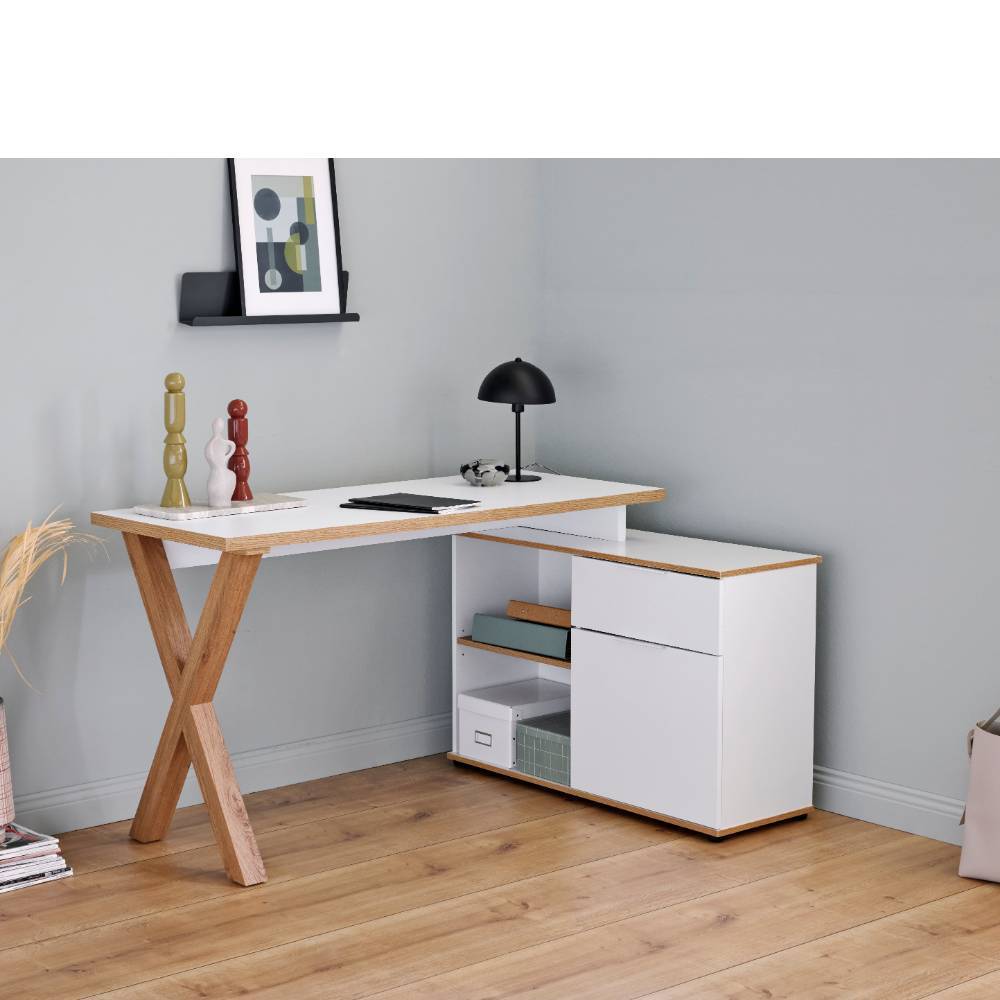 Büroschreibtisch in Weiß und Eiche - Reymons