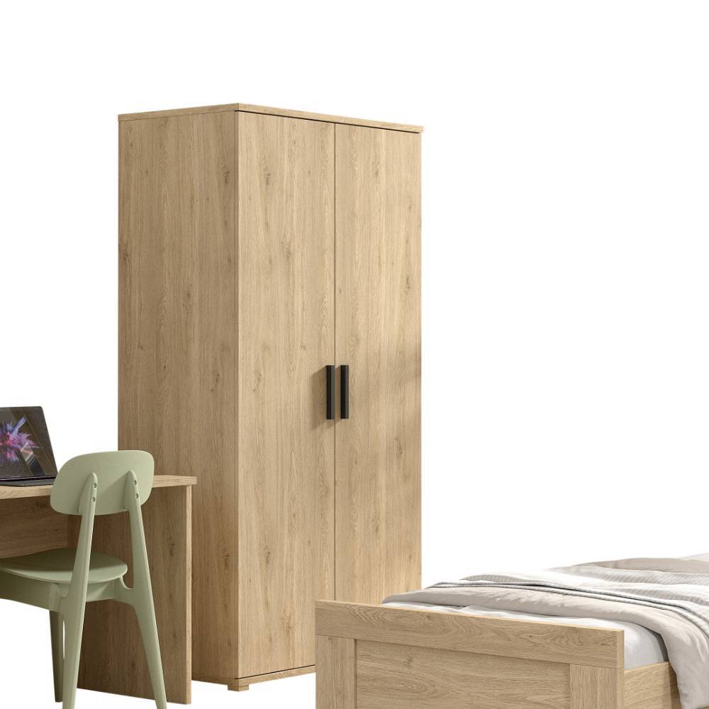 Zweitüriger Kleiderschrank in Eiche Holzoptik mit schwarzen Griffen – Choice